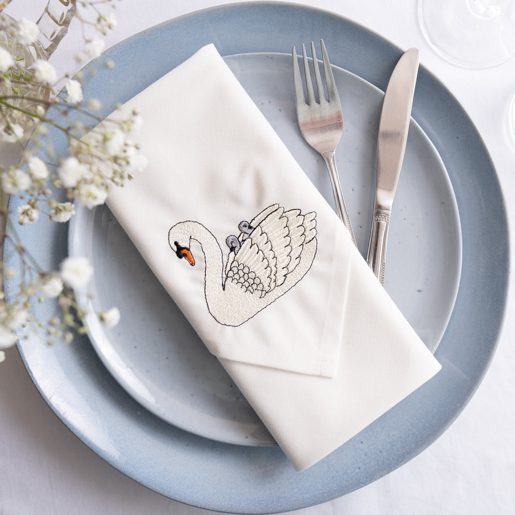 Embroidered Set of Two Swan Napkins