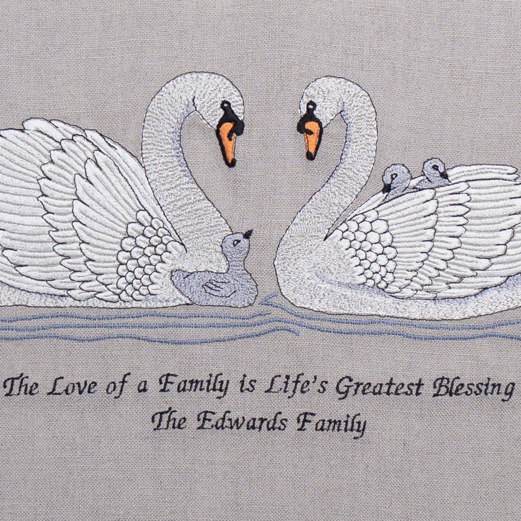 Personalised Embroidered Swan Family Artwork