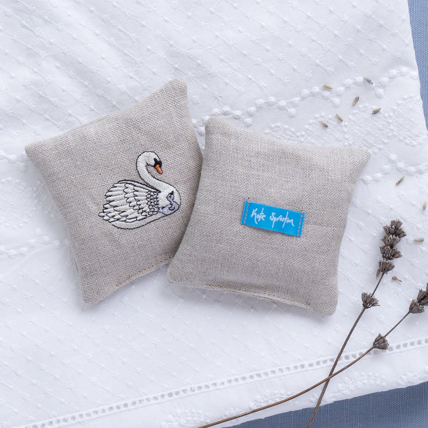 Embroidered Swan Lavender Sachets - Set of Two