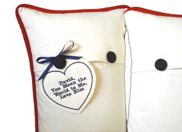 Ivory World Map Cushions Reverse with Personalised Tag by Kate Sproston Design