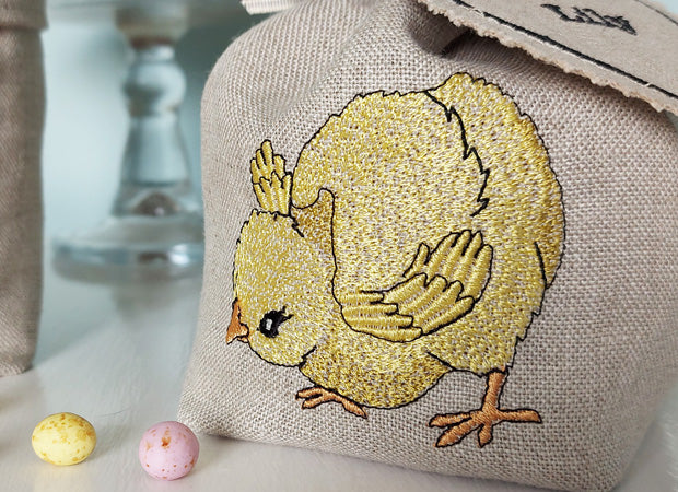 Embroidered Little Chick Fabric Pot/Gift Bag Detail by Kate Sproston Design