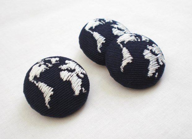 Embroidered Navy Globe Buttons by Kate Sproston Design