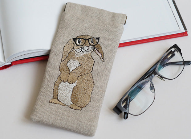 Embroidered Rabbit Glasses Case Lifestyle Shot by Kate Sproston Design