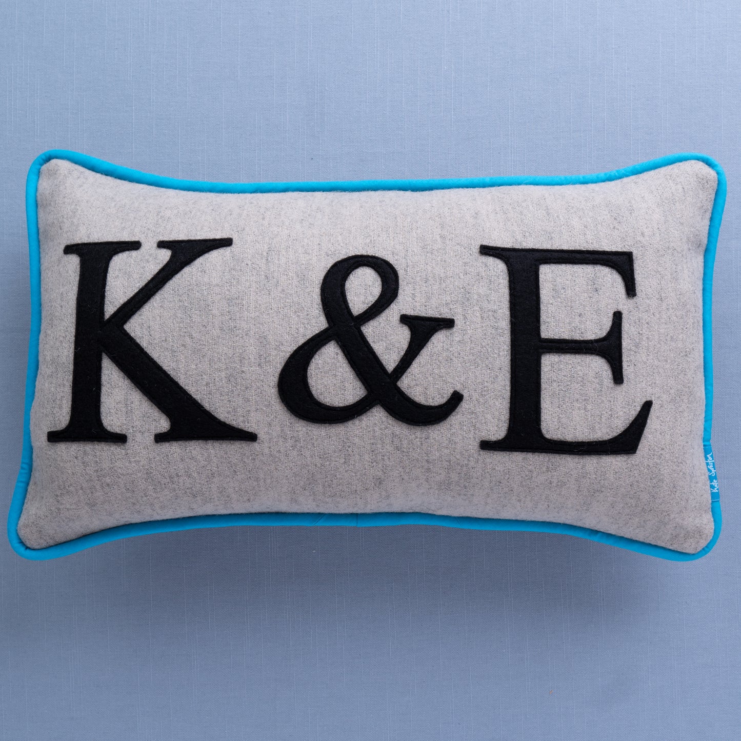 Sample - Couples Initials Cushion - Colour Flash Piping - Turquoise K&E
