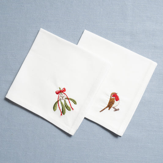 Second - Pair of Embroidered Organic Cocktail Napkins