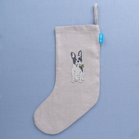Second - Embroidered Dog Christmas Stocking - Frenchie Large