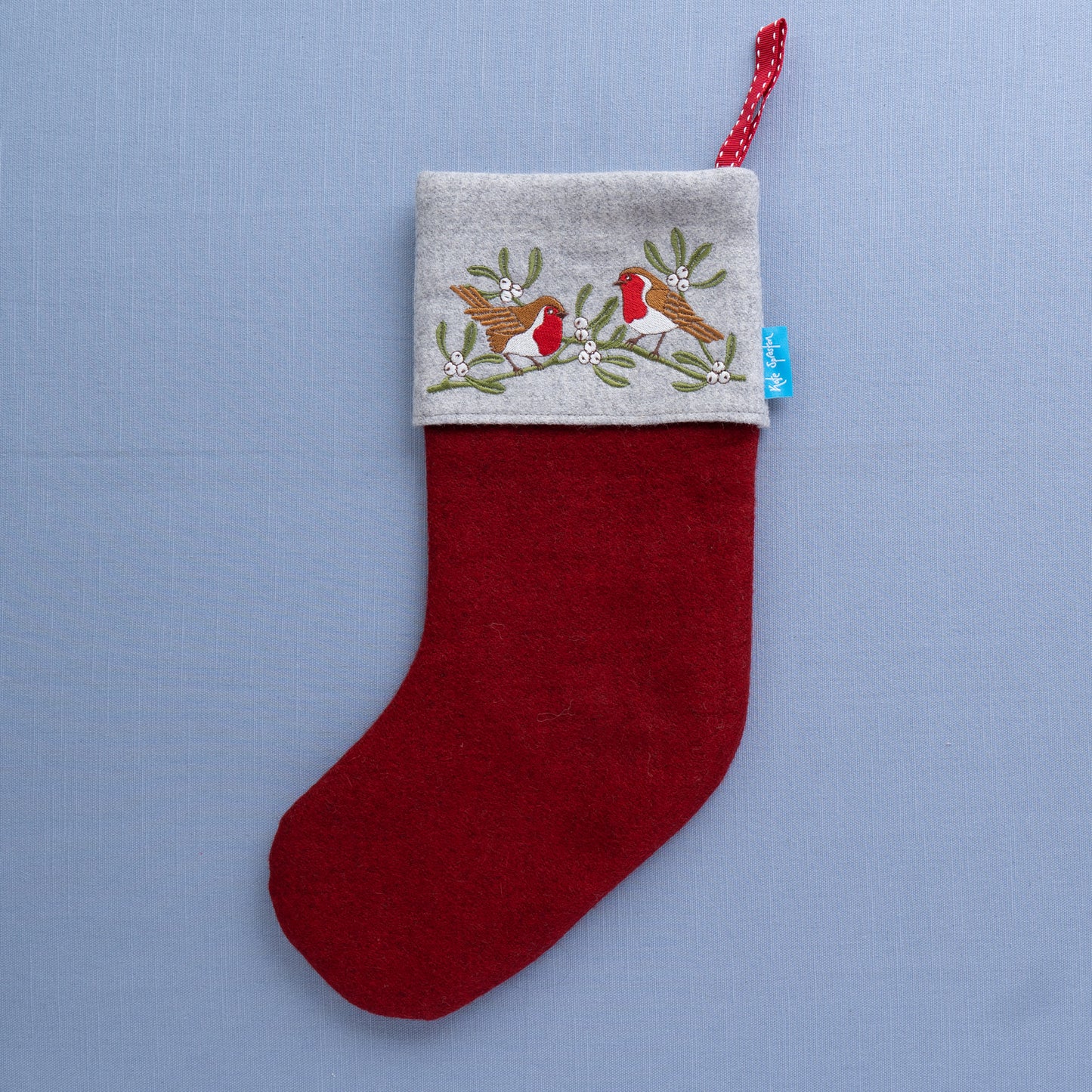 Second - Embroidered Robin and Mistletoe Christmas Stocking - Large - Missing Detail