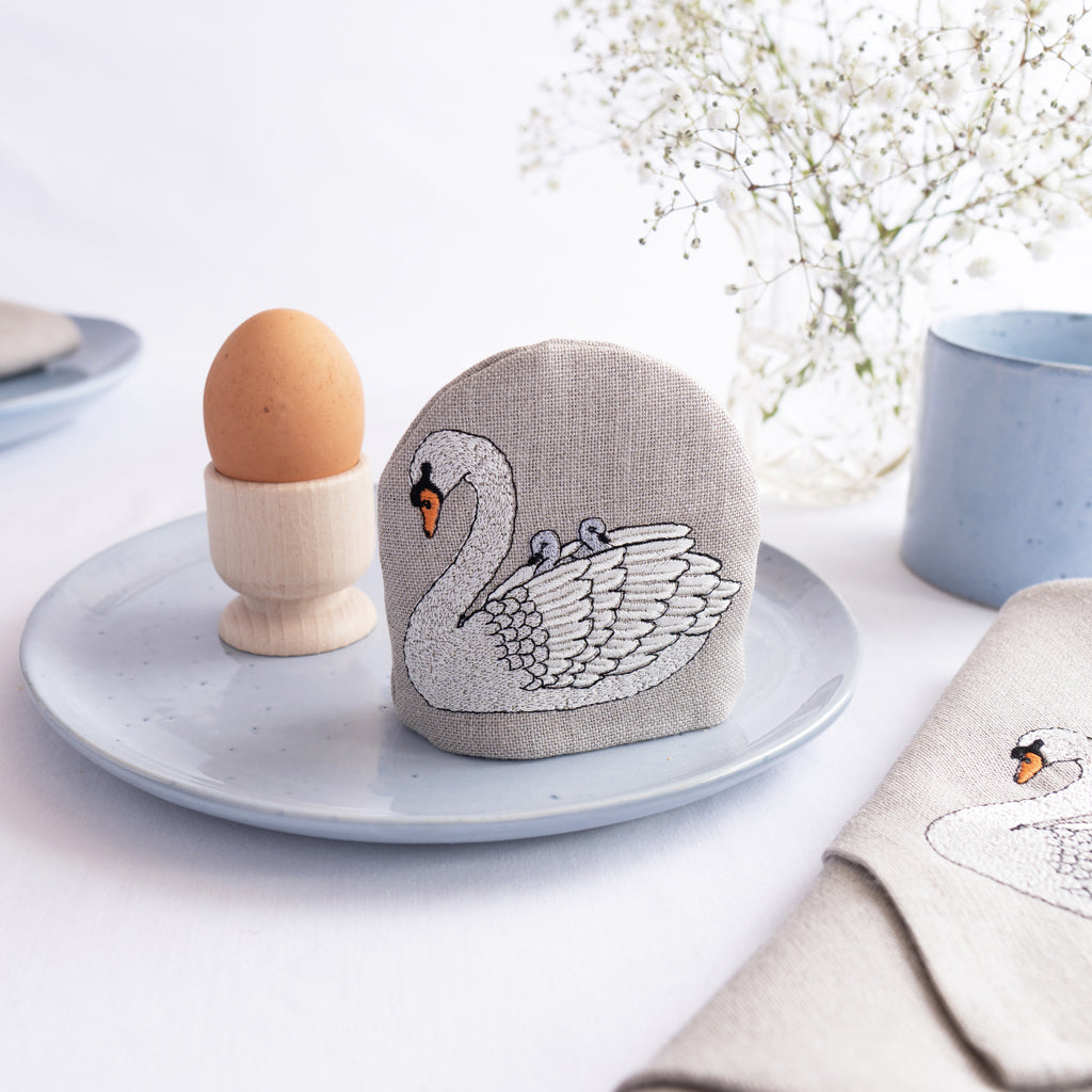 Embroidered Swan Egg Cosy