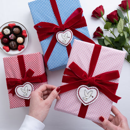 Luxury Reusable Gingham Fabric Gift Wrap with Velvet Ribbon Ties