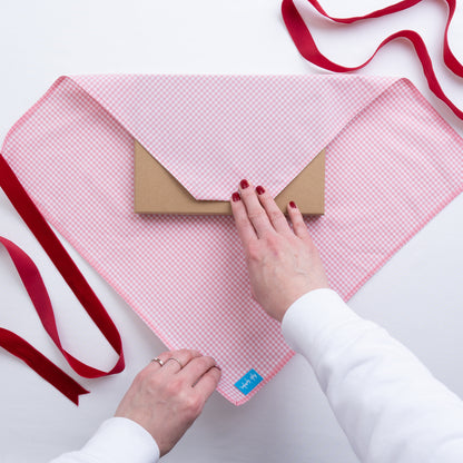 Luxury Reusable Gingham Fabric Gift Wrap with Velvet Ribbon Ties