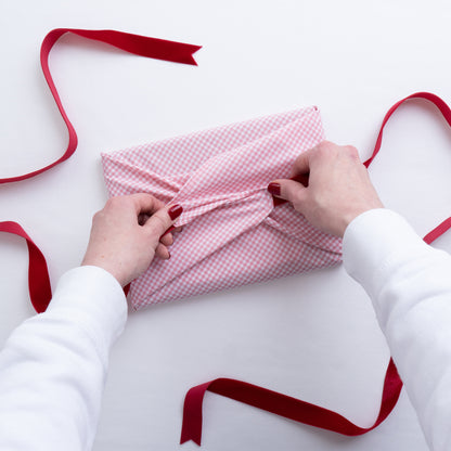 Luxury Reusable Gingham Fabric Gift Wrap with Velvet Ribbon Ties