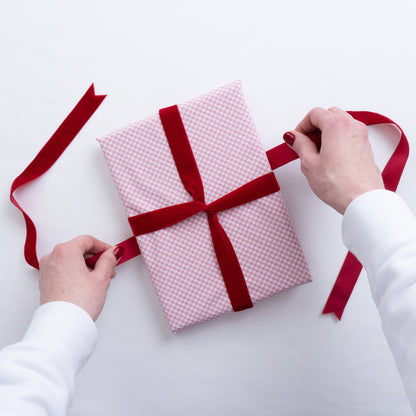 Luxury Reusable Gingham Fabric Gift Wrap with Velvet Ribbon Ties