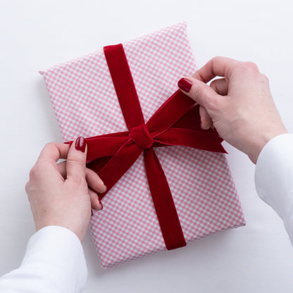 Luxury Reusable Gingham Fabric Gift Wrap with Velvet Ribbon Ties