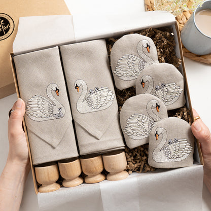 Luxury Embroidered Swan Tableware Gift Set