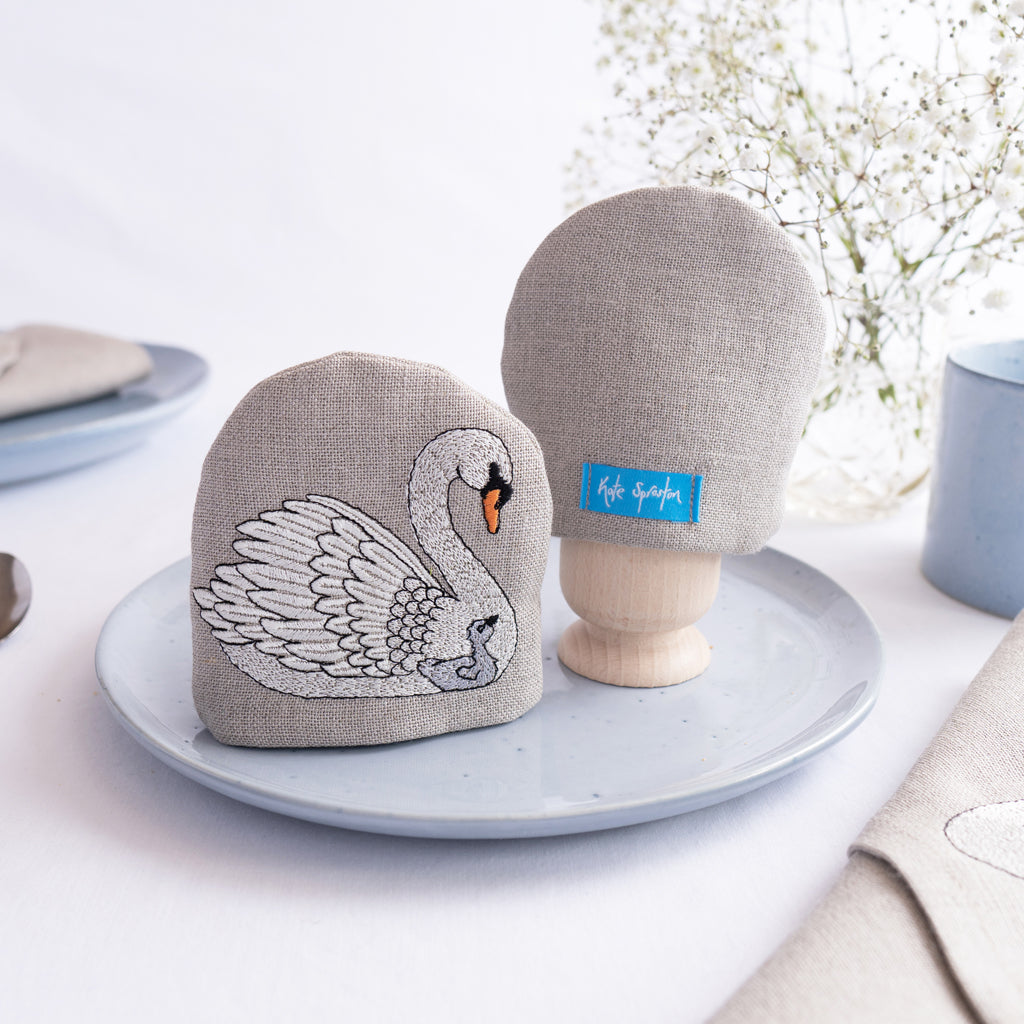 Embroidered Swan Egg Cosy