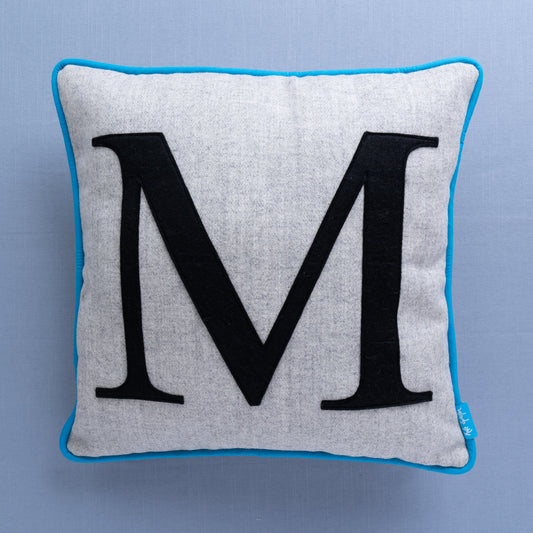 Second - Monogrammed Cushion - Colour Flash Piping - Turquoise M