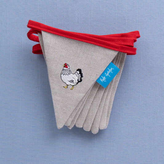 End of Line - Mr And Mrs Chicken Bunting - Embroidered Linen