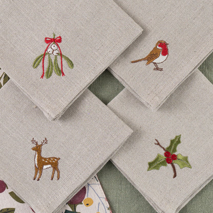 Embroidered Woodland Cocktail Napkins