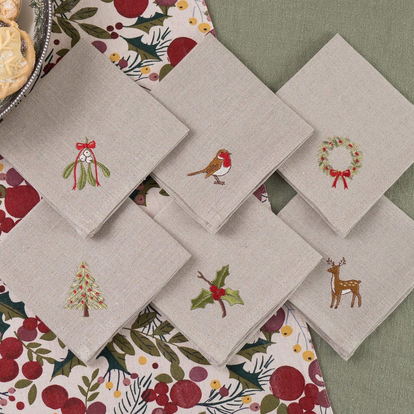 Embroidered Woodland Cocktail Napkins - Set of Four