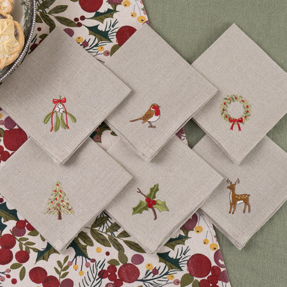 Embroidered Woodland Cocktail Napkins