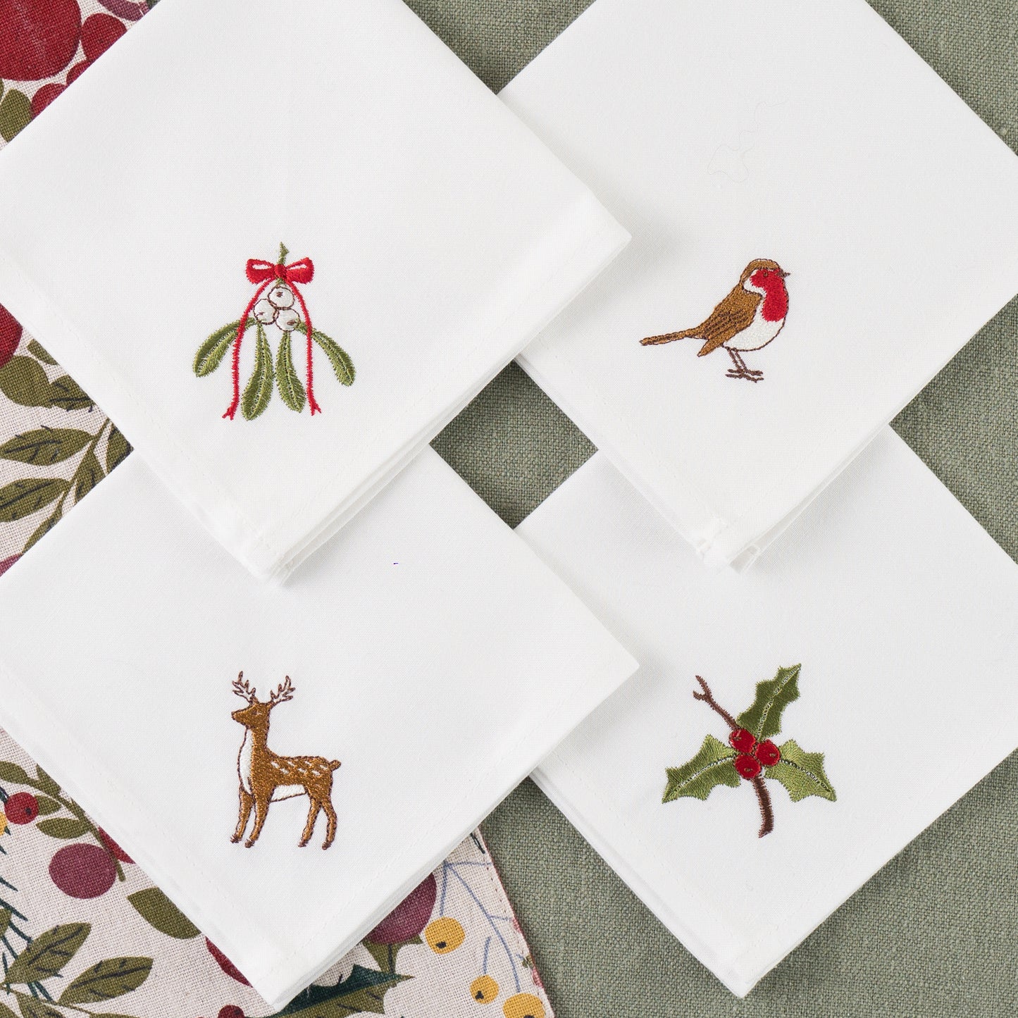 Second - Set of Four Embroidered Cotton Woodland Cocktail Napkins