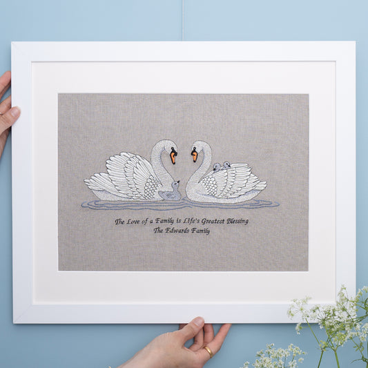 Personalised Embroidered Swan Family Artwork