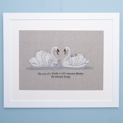 Personalised Embroidered Swan Family Artwork