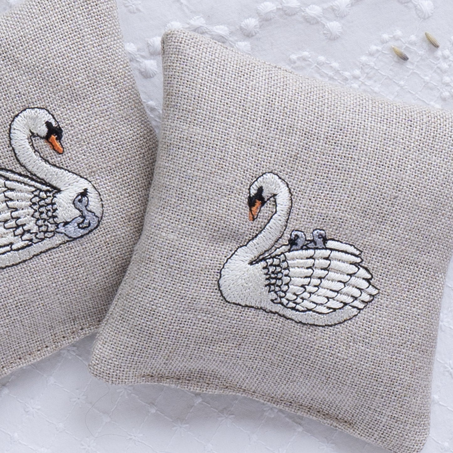 Embroidered Swan Lavender Sachets - Set of Two