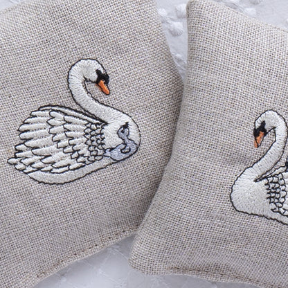 Embroidered Swan Lavender Sachets - Set of Two