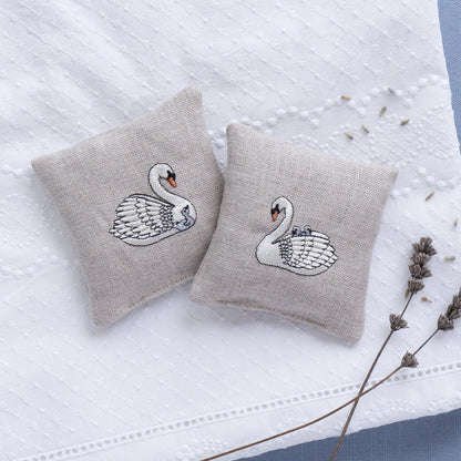 Embroidered Swan Lavender Sachets - Set of Two