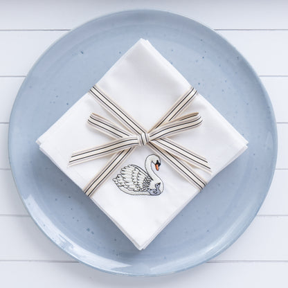 Embroidered Swan Cocktail Napkins - Set of Four