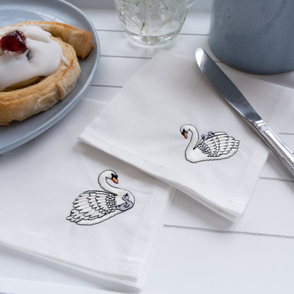 Embroidered Swan Cocktail Napkins - Set of Four
