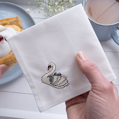 Embroidered Swan Cocktail Napkins - Set of Four