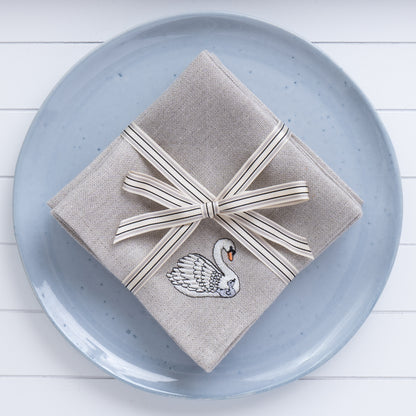 Embroidered Swan Cocktail Napkins - Set of Four