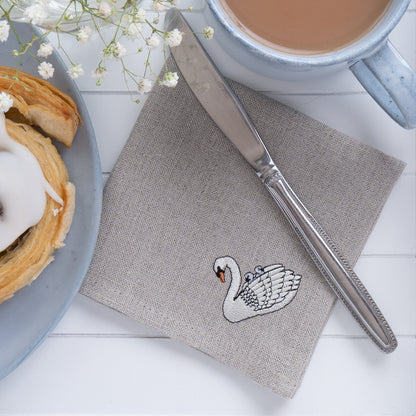 Embroidered Swan Cocktail Napkins - Set of Four