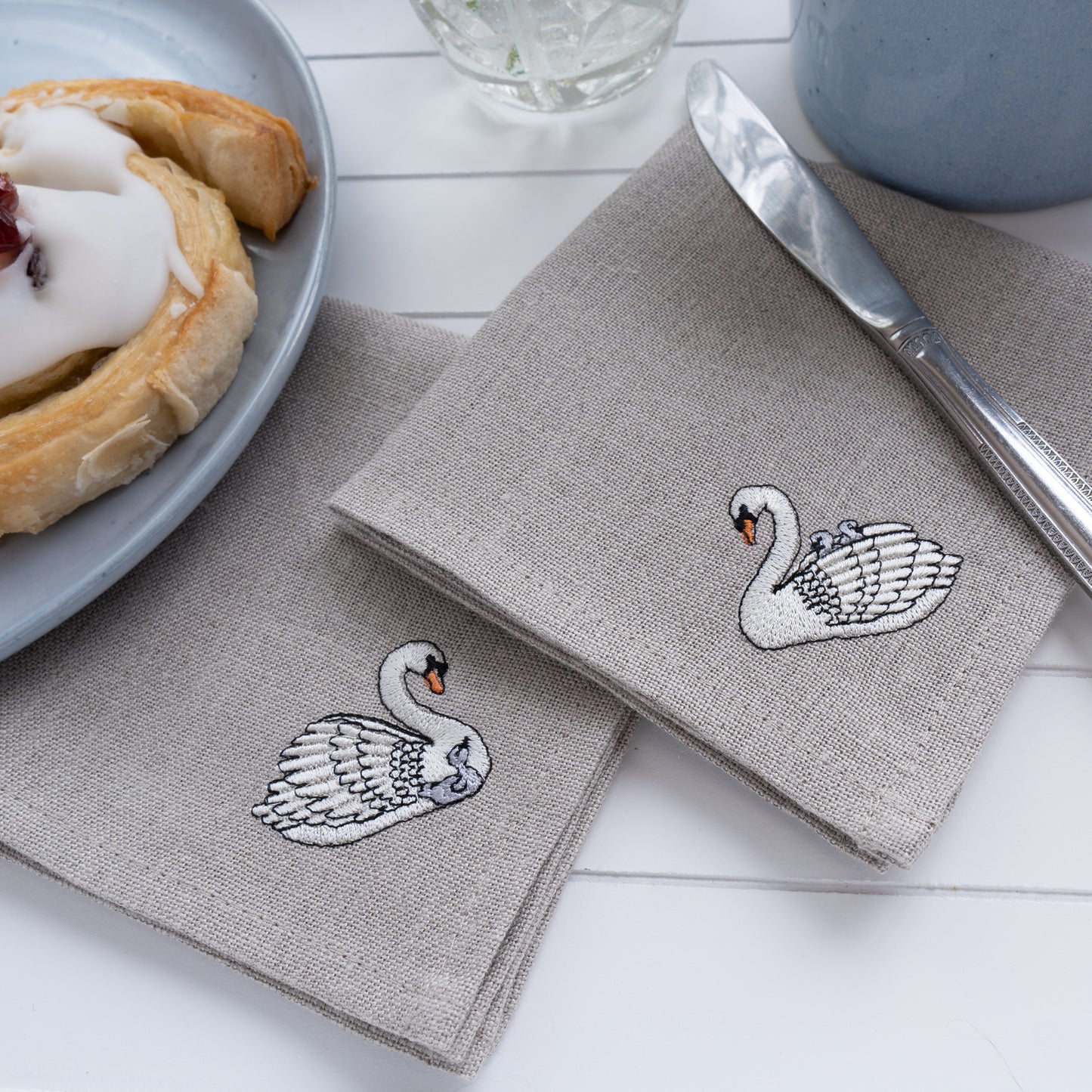 Embroidered Swan Cocktail Napkins - Set of Four