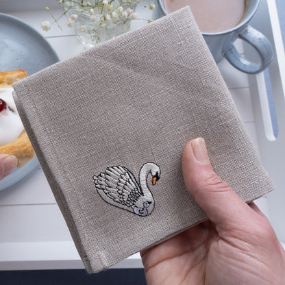 Embroidered Swan Cocktail Napkins - Set of Four