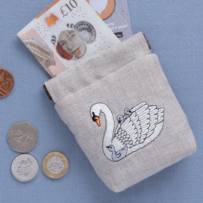 Embroidered Swan Snap Purse