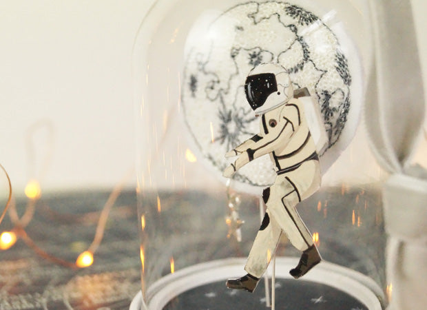 Astronaut &amp Moon Glass Keepsake close up by Kate Sproston Design &amp; Perched Bird