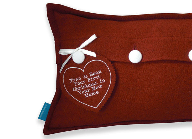 Christmas Couples Initials Cushion Reverse with Personalised Tag by Kate Sproston Design