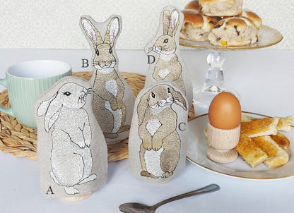Embroidered Rabbit Egg Cosies by Kate Sproston Design