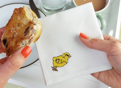Embroidered Cotton Little Chick Cocktail Napkins Lifestyle shot by Kate Sproston Design