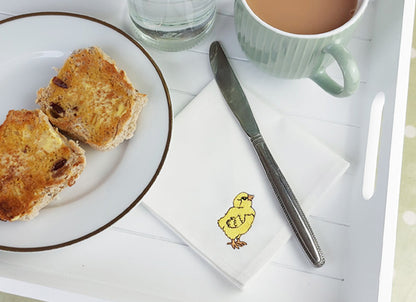 Embroidered Cotton Little Chick Cocktail Napkins by Kate Sproston Design