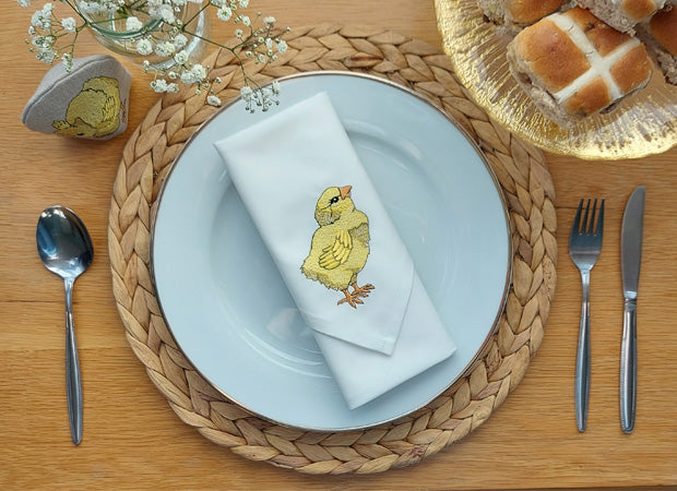 Embroidered Little Chick Cotton Napkin by Kate Sproston Design