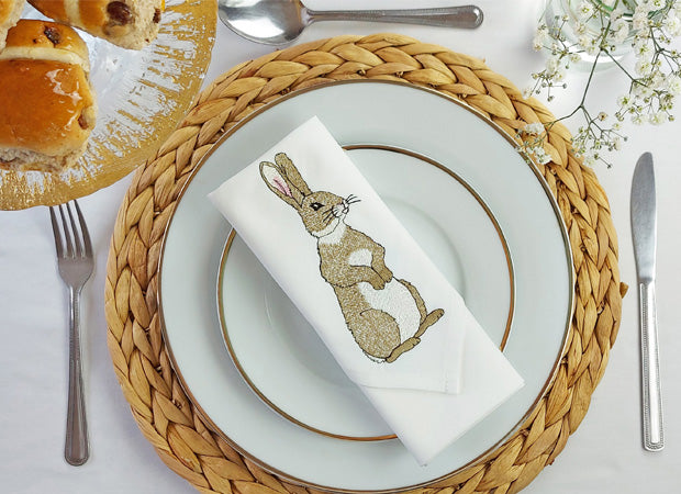 Cotton Embroidered Rabbit Napkin Lifestyle Shot by Kate Sproston Design
