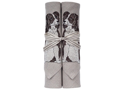 Embroidered Border Collie Linen Napkins by Kate Sproston Design