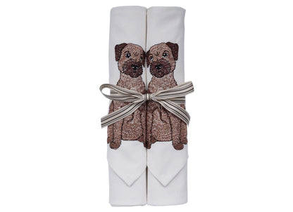Embroidered Border Terrier Cotton Napkins by Kate Sproston Design