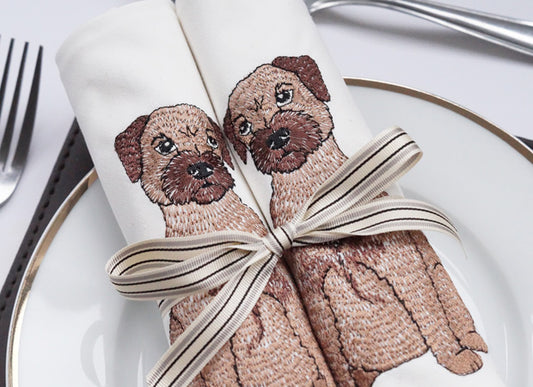 Embroidered Border Terrier Cotton Napkins Lifestyle Shot by Kate Sproston Design