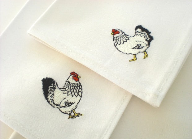 Embroidered Cotton Chicken Cocktail Napkins Detail by Kate Sproston Design