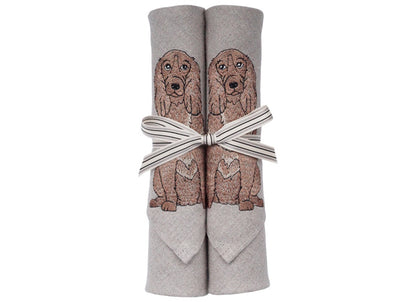 Embroidered Cocker Spaniel Linen Napkins by Kate Sproston Desig